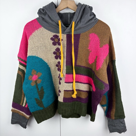 Natural Life Dreamer Hoodie Sweater Colorblock Butterfly Smile Floral L/XL - Picture 2 of 7